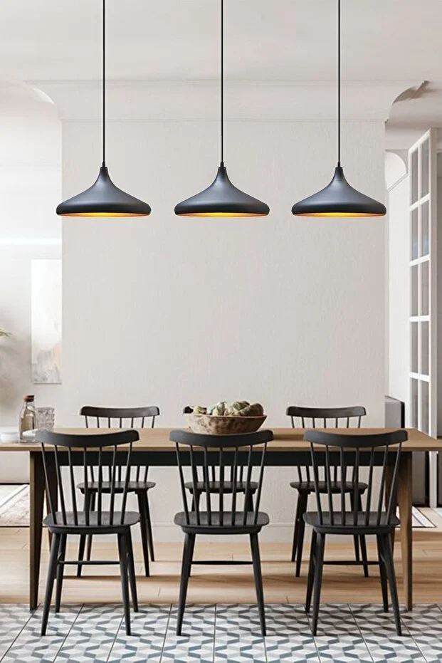 Üçlü Champion Siyah Sarkıt Lamba Yemek Masası Oturma Odası Mutfak Salon Otel Showroom Hol